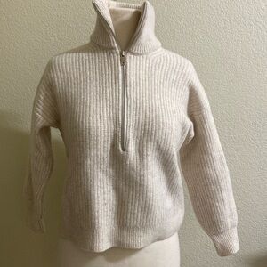 Everlane Oatmeal Wool Quarter Zip Cropped Knit Sweater